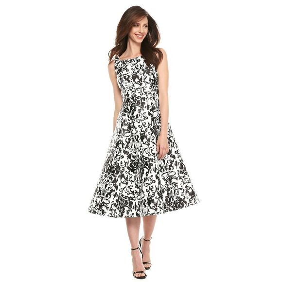 New! ADRIANNA PAPELL Women's Floral Print Fit Flare Dress Size 2 Black White - Picture 6 of 8